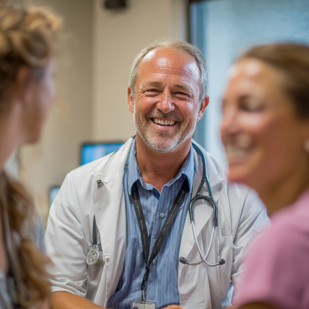 Medical team meeting discussing patient care